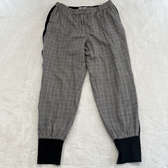 3.1 Phillip Lim Houndstooth Plaid Jogger Pants 8 Gray Black Stretch Wool Blend - Picture 3 of 16